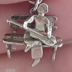 Vtg.sterling Silver "Guitarist On Park Bench" Charm