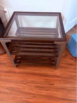 Glass Top End Table – Wood & Metal Accents