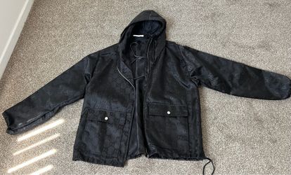 - Authentic Gucci GG Monogram Hooded Utility Windbreaker Jacket Black Nylon Made in Italy