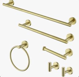 KISRAIS 6-Piece Stainless Steel Bathroom Hardware Set, Gold
