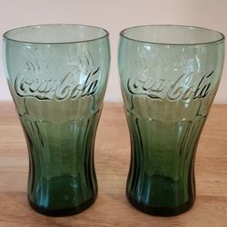 Vintage McDonald's Coke Coca-Cola Green Glasses  Set of 2
