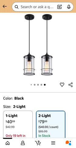Pendant Lights, Black Hanging Light Fixtures Kitchen Island 2 Pack with Clear Glass, Modern Industrial Cage Pendant Lighting for Kitchen Dining Room E