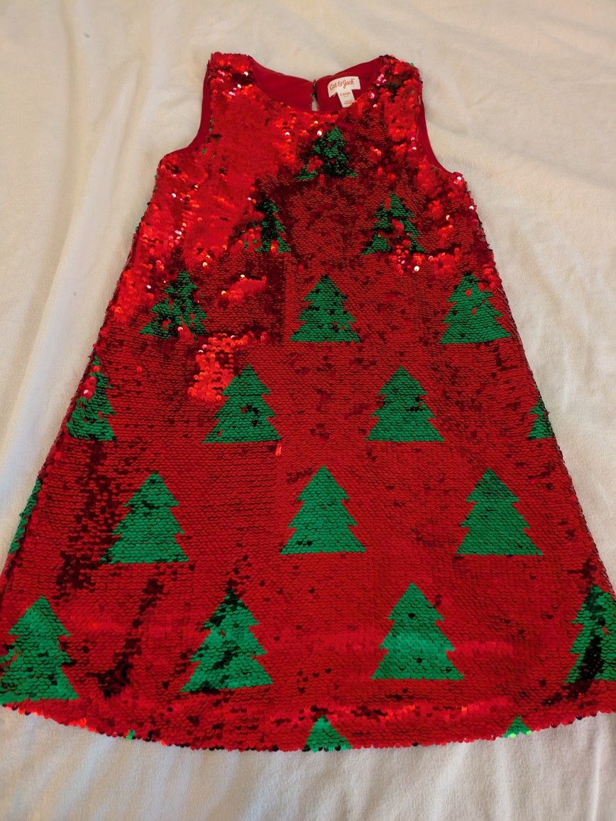 Girls Size Small 6X Red & Green Sequins Dress