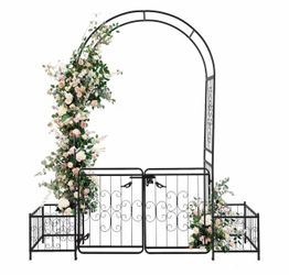 VINGLI Garden Arbor Arch with Gate and Planter Box, Wedding Arch Archway for Ceremony Party, Trellis for Plant Climbing, Christmas Decorations Pergola