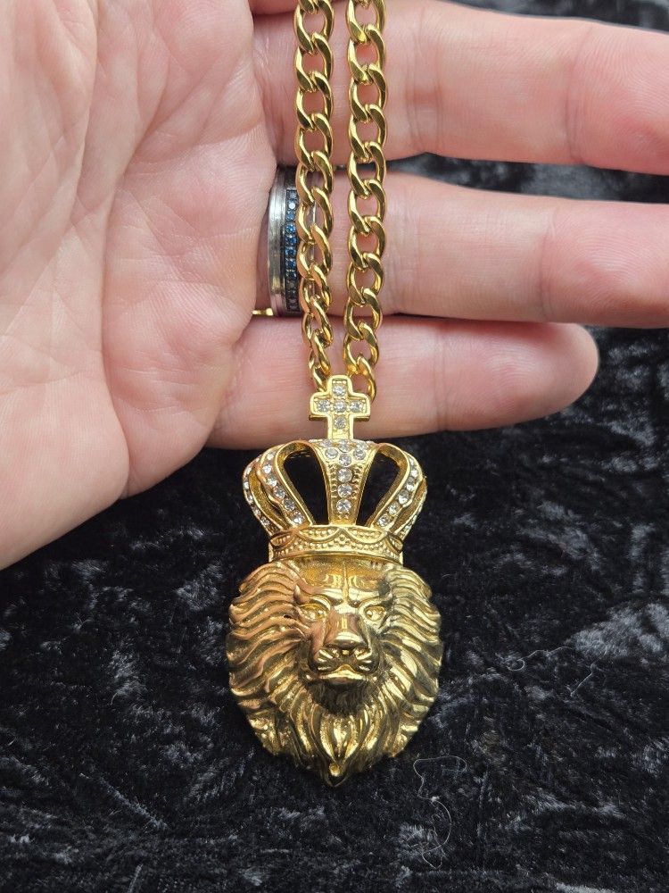 GOLD Lion Pendant With Cuban Link Necklace 24"×6mm...25231