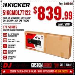 Kicker L7 Solo-Baric L7T Series Chevy Silverado or GMC Sierra Trucks KGMDL7T12 Shallow 12" Dual Voice Coil Subwoofers L7T12 2400 Watts 51KGMDL7T122 🚨