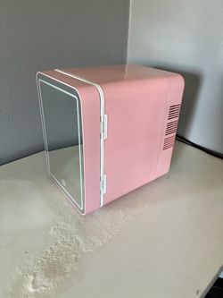 Pink Mini Skincare Fridge with LED Mirror Door