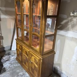 Vintage Oak China Cabinet - Two Piece Glass Door China
