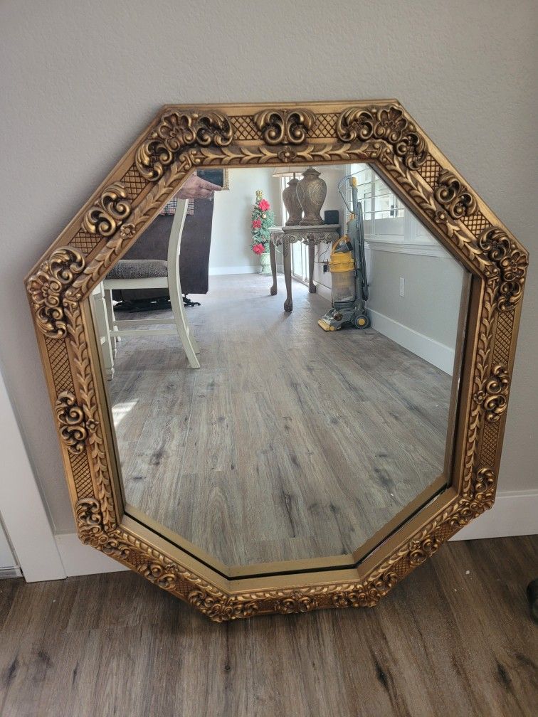 Octagon Shaped Gold Plated Framed Mirror 