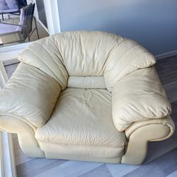 Oversized Yellow/Cream Leather Reading Chair