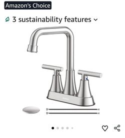 1405: New Brushed Nickel 4 inch Centerset Bathroom Faucet for Sink 2-3 Hole Bathroom Sink Faucet with Pop-up Drain and Supply Lines, Stainless Steel 2