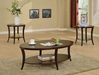 Brand new brown all wood coffee table + 2 end tables