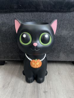 Halloween Cat With Pumpkin Stool / Home Decor Rare