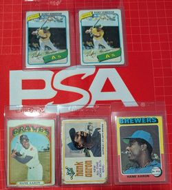 Rickey Henderson RC & Hank Aron HOF Baseball cards bundle