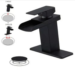 BWE Waterfall Single Handle Low-Arc Bathroom Faucet in Matte Black Drip-Free