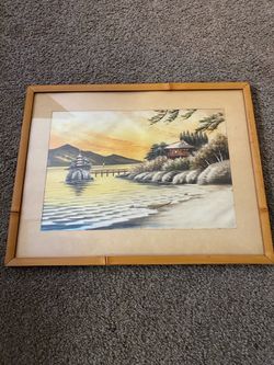 Vintage Chinese silk embroidery with bamboo frame
