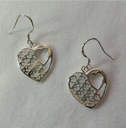 Heart in Heart Sterling Silver Dangle Earrings