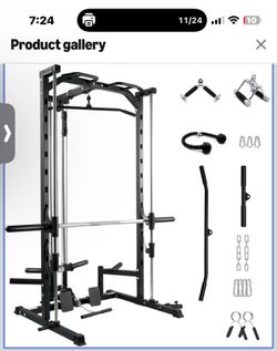 New in box RitFit Smith Machine Power Rack with LAT-Pull Down System, Landmine, Barbell Bar, Plate Storage Pegs and More Training Attachment, PSR05