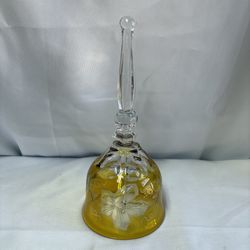 Vintage Czech Crystal Bell Featuring Yellow Cut-To-Clear Glass Design 