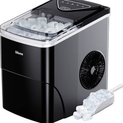 Silonn Ice Maker Countertop, 9 Cubes Ready in 6 Mins, 26lbs in 24Hrs, Self-Cleaning Ice Machine with Ice Scoop and Basket, 2 Sizes of Bullet Ice for H