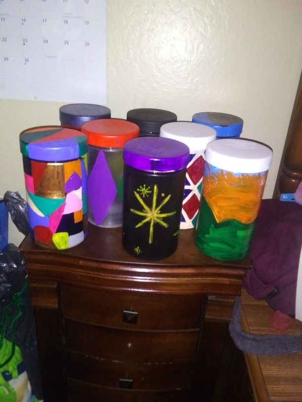 Hand Painted Plastic Storage Bottle