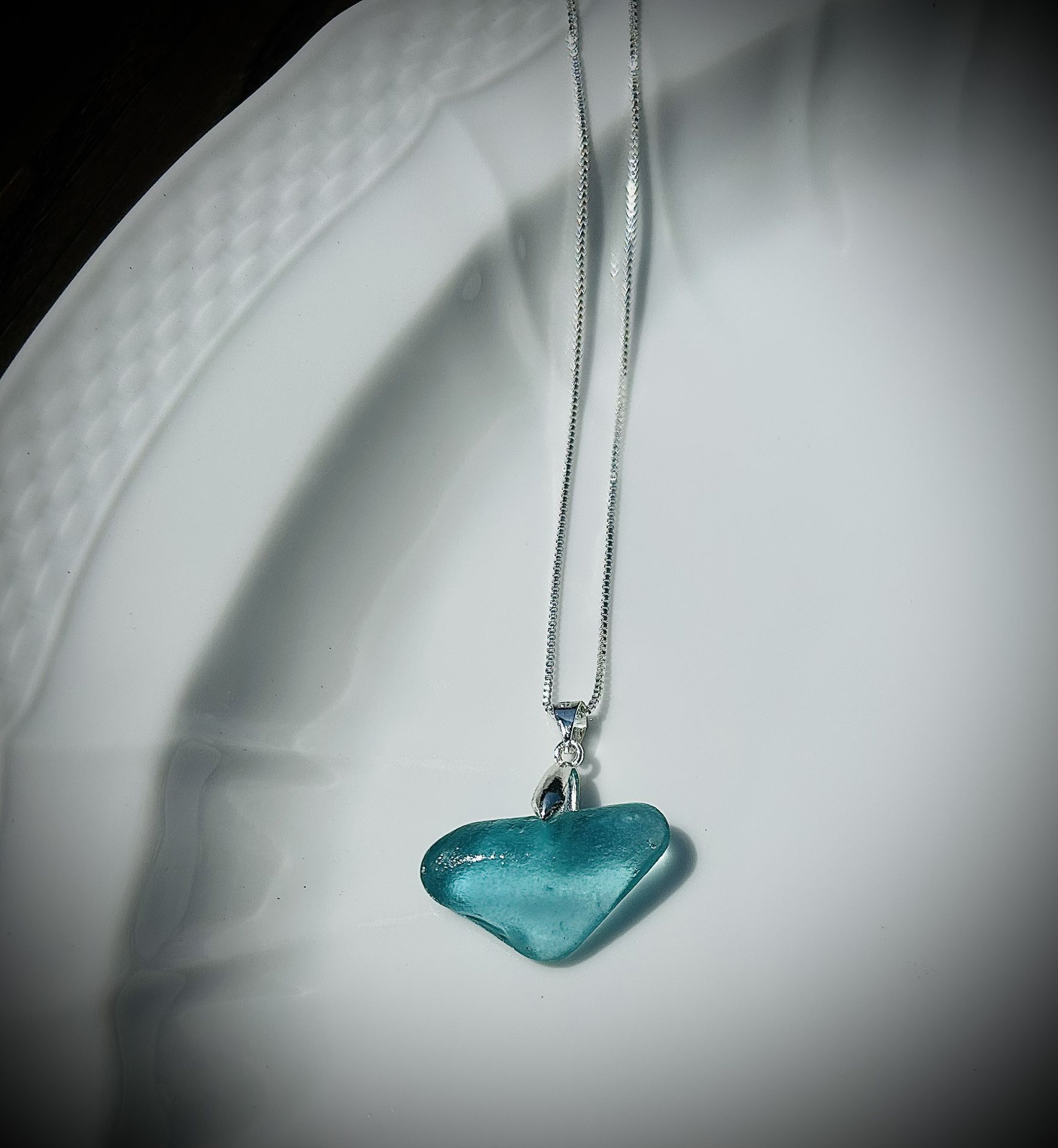 Turquoise Sea Glass Sterling Silver Necklace 