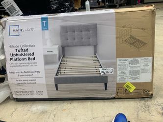 Mainstays Gray Upholstered Square Tufted Platform Bed, Twin, No Box Spring Needed