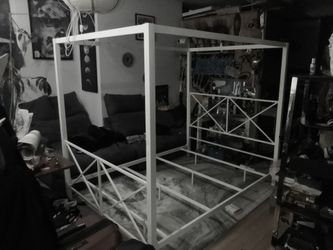 White Metal Four-Poster Bed Frame