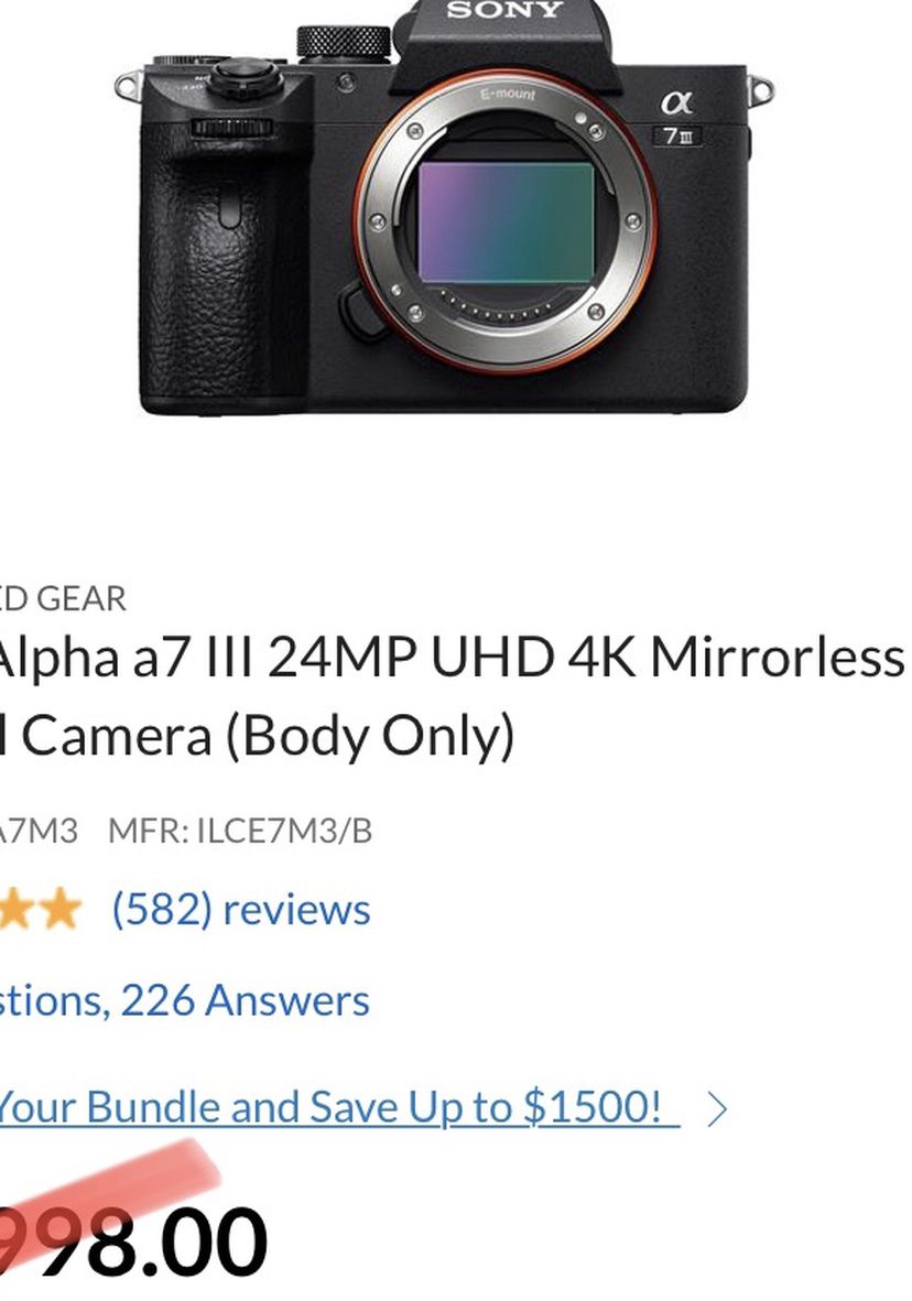 Brand New Sony Alpha a7 III (or a7iii) 24MP UHD 4K Mirrorless Digital Camera (Body Only)