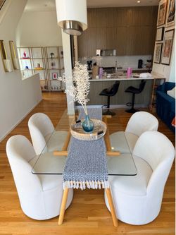 Glass Dining Table + 4 Swivel Chairs