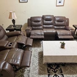 Recliner Sofa Set + 2 Side Tables + Center Table + Rug