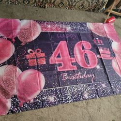 Nylon Happy 46th Birthday Banner 44 Inches Tall X 71 Inches Long