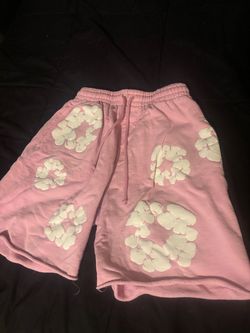 Pink denim tear shorts men’s