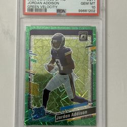 2023 Donruss Optic Green Velocity Prizm #271 Jordan Addison RC PSA GEM MT 10