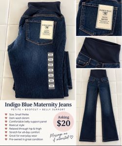 Indigo Blue Maternity Bootcut Jeans – Small Petite w/ Belly Support