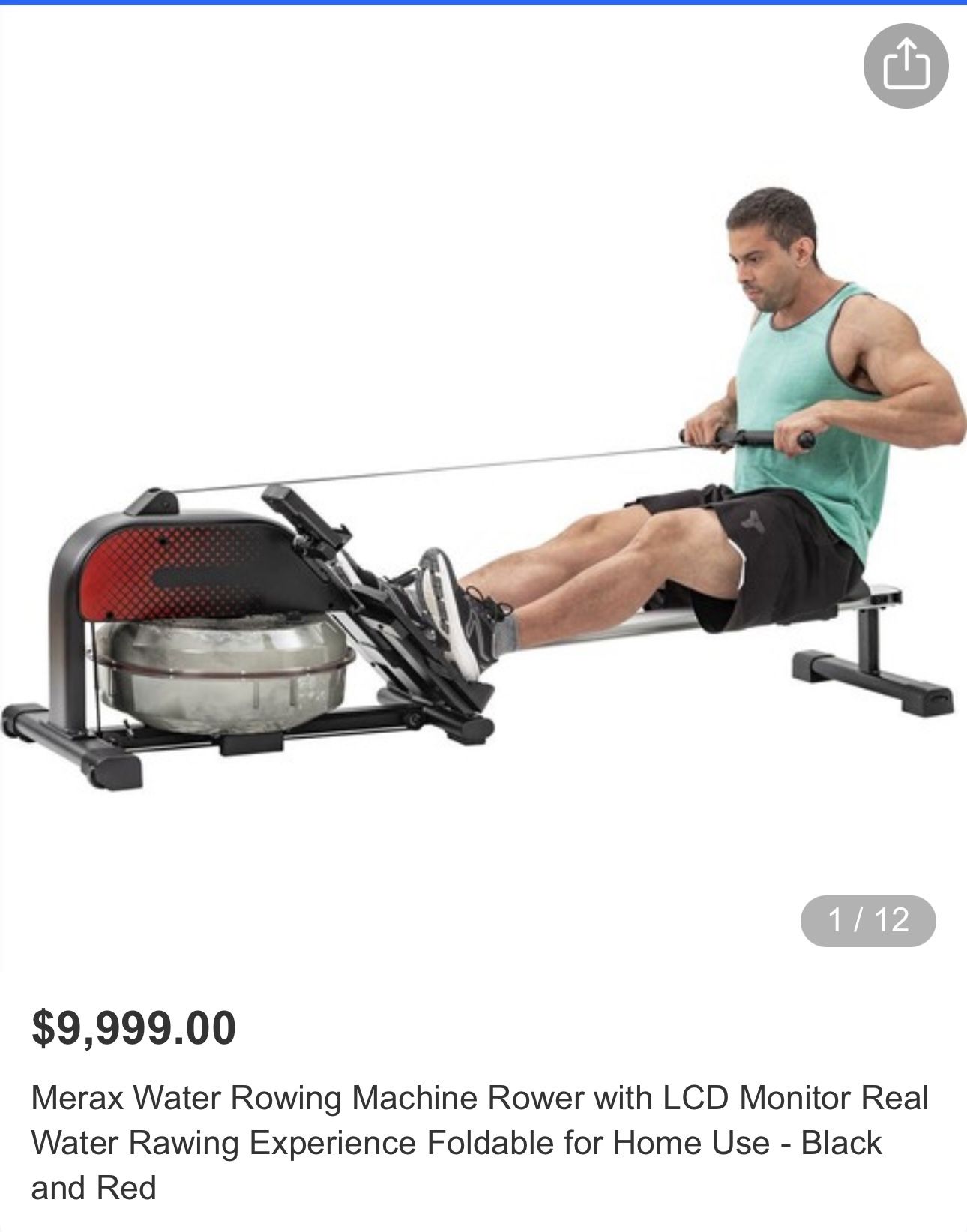Merax Water Rower Foldable Rowing Machine 400 LBS Home Gym Cardio Fitness Equipment Water Resistance 