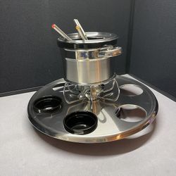 Rotating Hoffritz Deluxe 18/10 Stainless Steel Fondue Set w/6 Forks