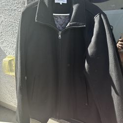 Calvin Klein Mens Jacket Black Size LG - Quilted Lined Zip Wool Blend Coat