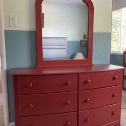 Red Bedroom Furniture Set: 2 night stands+vanity  dresser with 3 drawers