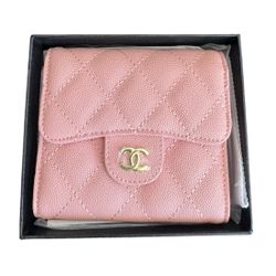 CHANEL PINK QUILTED CAVIAR COMPACT FLAP WALLET