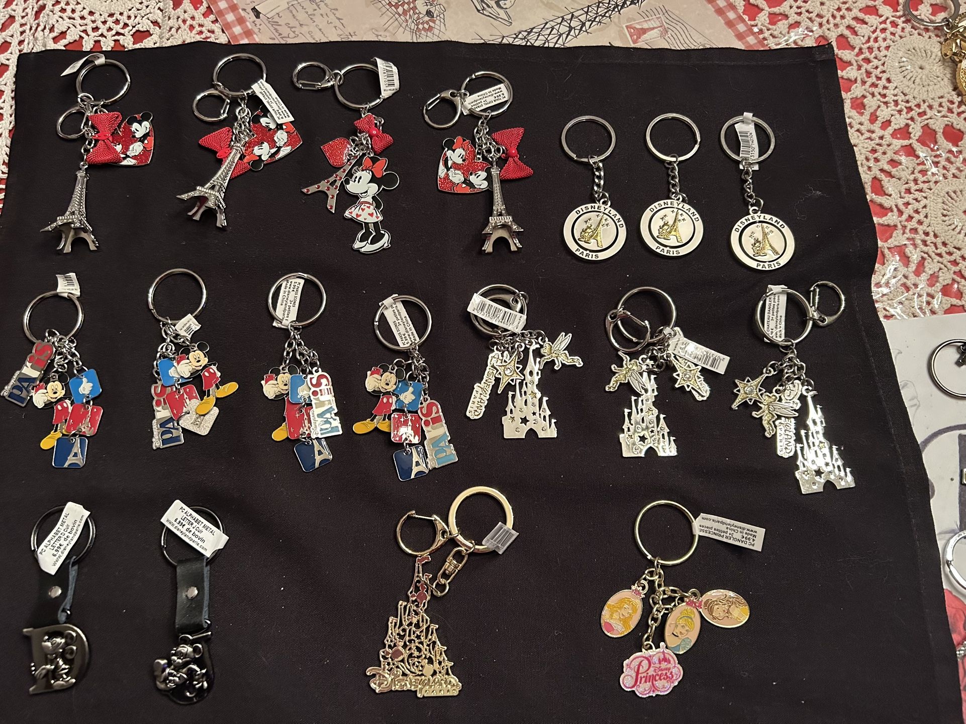Disney Keychain Set with Eiffel Tower and Characters