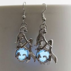 New Mermaid 🧜‍♀️ Solar Lighted Glow Luminous Earrings   Ocean Blue
