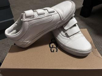 White Leather Velcro Vans