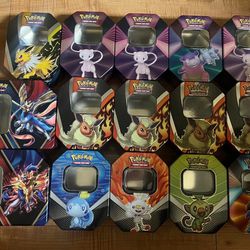 Lot of 15 Empty Pokemon Tins Mewtwo Lucario Rillaboom EMPTY