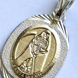 Brand New Santa Muerte Medal pendant silver 925 and gold 10k - 32 mm length