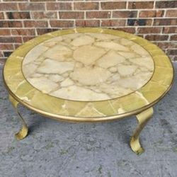 Vintage Brass And Onyx Coffee Table By Muller 