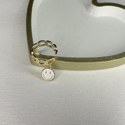 White Smile Face Gold Ring 