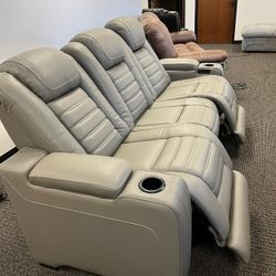 Power Recliner Sofa Real Leather 