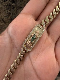 14k St. Jude bracelet curb 7.5” inches with czs