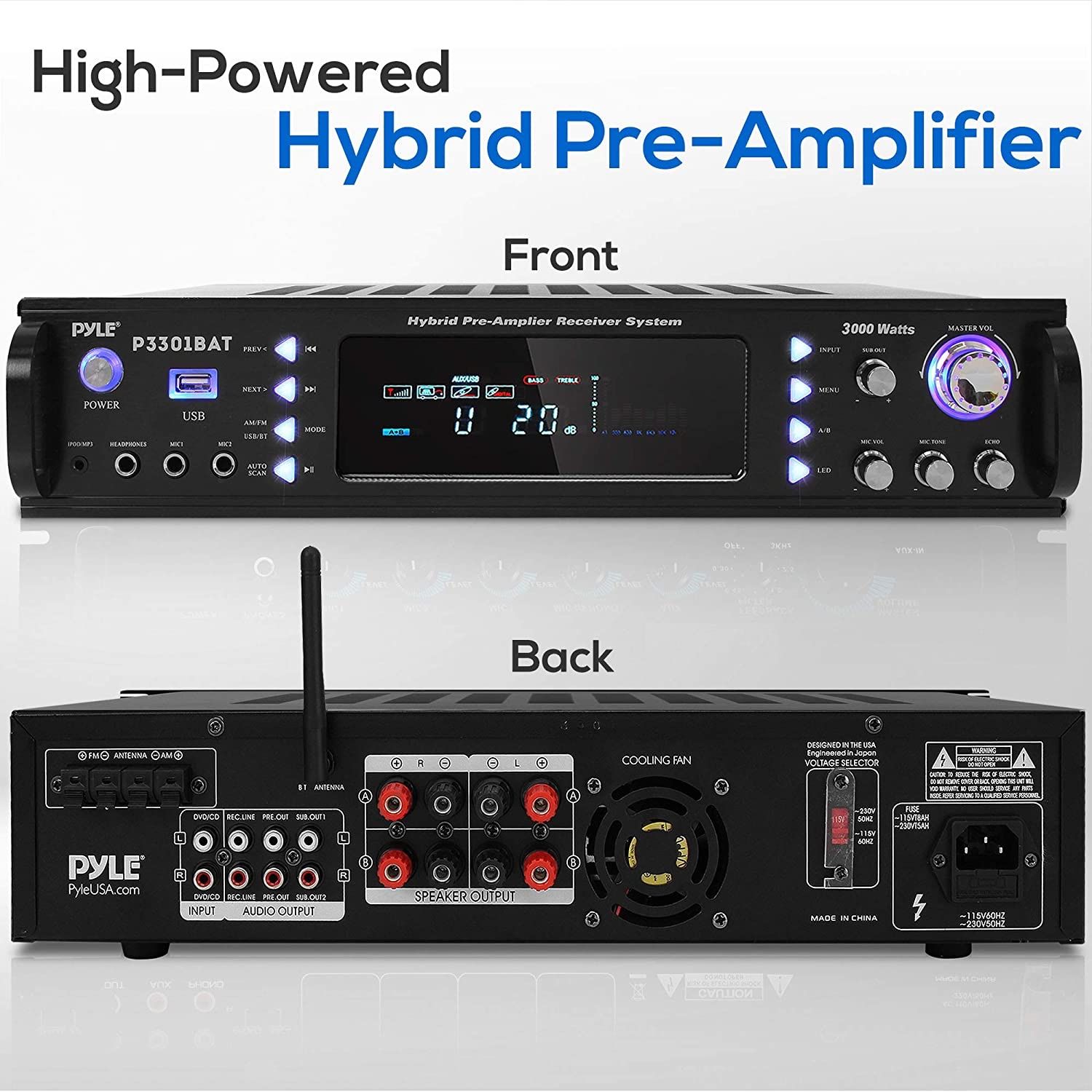 Pyle P3301BAT Bluetooth Hybrid Amplifier Receiver Stereo Amplifier